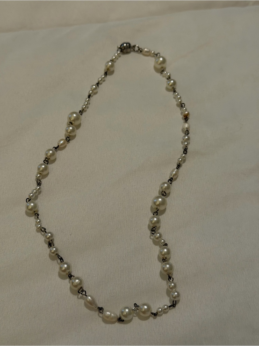 Pearl Station Necklace in Ivory with Silver Accents - Women Jewelry